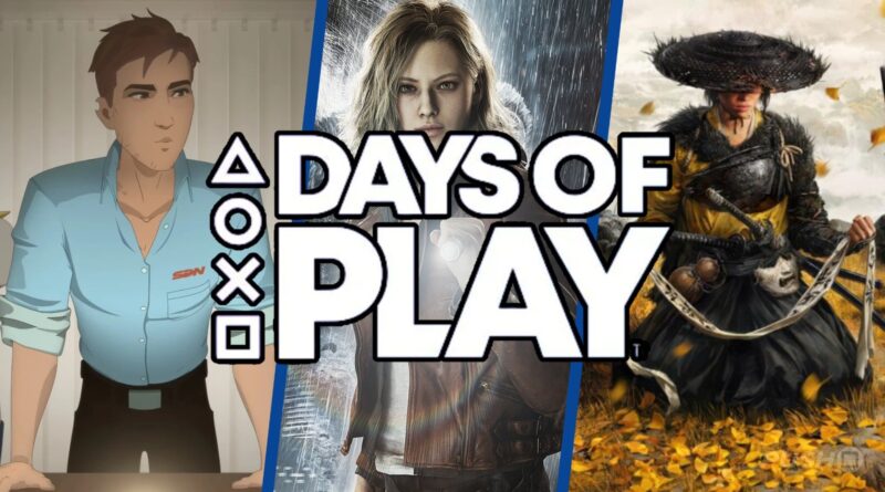 Promotional banner for Days of Play featuring three game characters in panels with autumn and rain visuals.