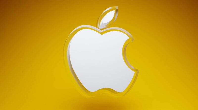 White Apple logo centered on a warm yellow gradient background, conveying the Apple brand identity