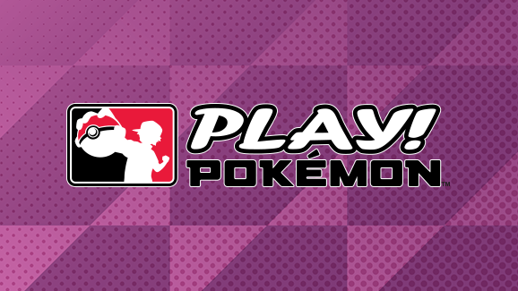 Play! Pokémon logo on a purple geometric background.
