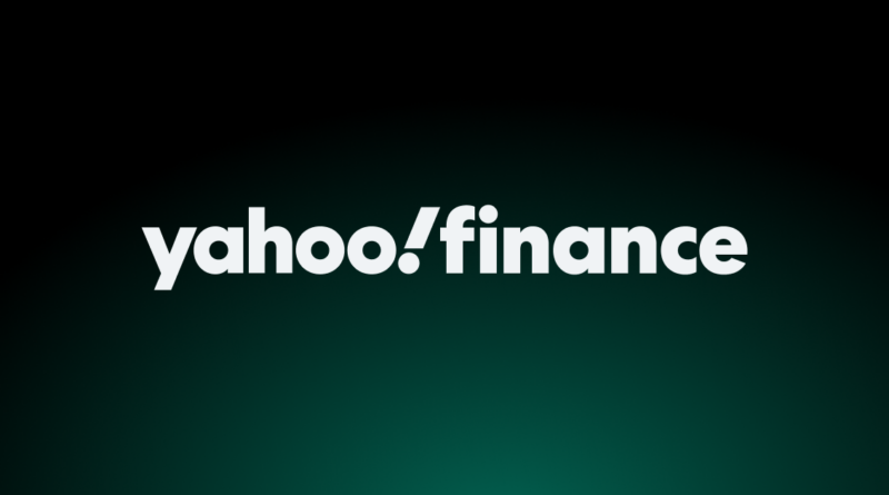 Yahoo Finance logo in white on a black-to-dark-green gradient background, used as branding.