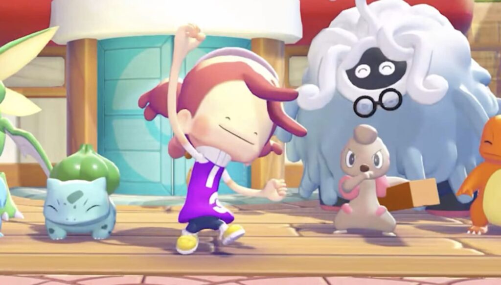 Cartoon girl dancing with a group of cute animal characters in a bright playroom.