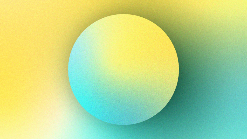 Abstract gradient circle in yellow to cyan tones on a soft, warm-colored background conveying a calm, modern vibe