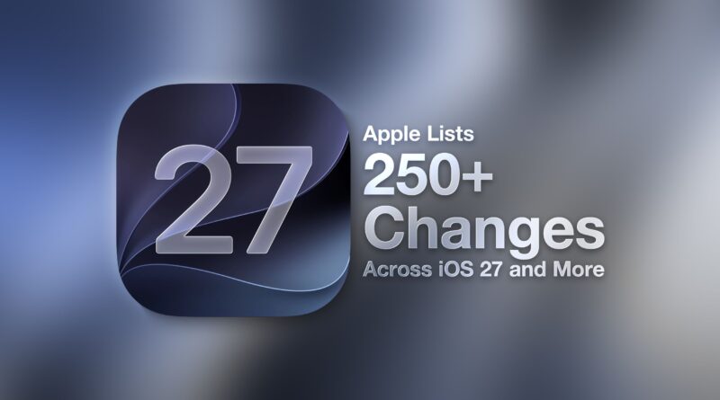 Banner announcing Apple lists 250+ changes for iOS 27 and beyond (highlights new features).