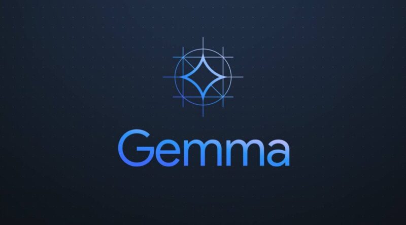 Gemma logo: blue gradient wordmark with a geometric circular star above on a dark dotted background.