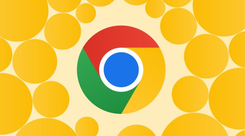 Google Chrome logo centered on a pale yellow background with overlapping yellow circles pattern behind it.