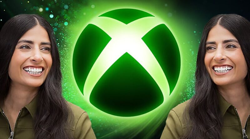 Two smiling women flank a large glowing green Xbox logo in the center.
