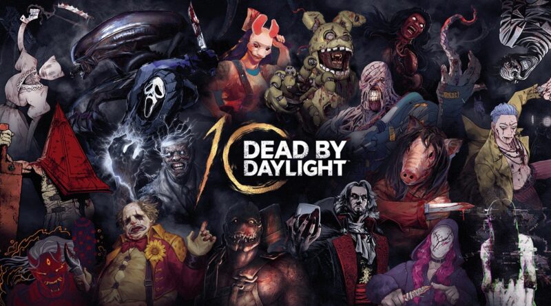 Collage of Dead by Daylight killers surrounding the game's logo on a dark, eerie background.