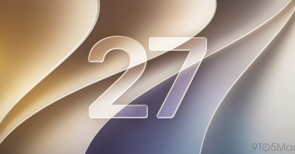 Abstract gradient background with flowing curves and a large translucent 27 in the center.
