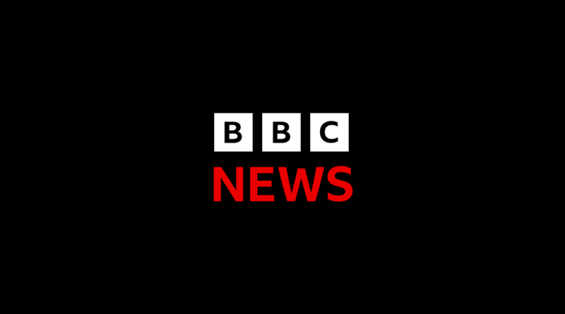 BBC News logo centered on a black background with white blocks and red 'NEWS' text