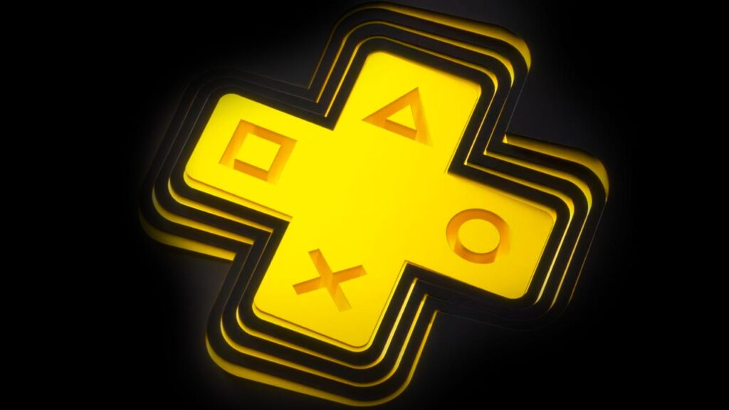 Glowing yellow cross-shaped panel showing the four game controller buttons: square, triangle, circle, and X, layered in a stack.
