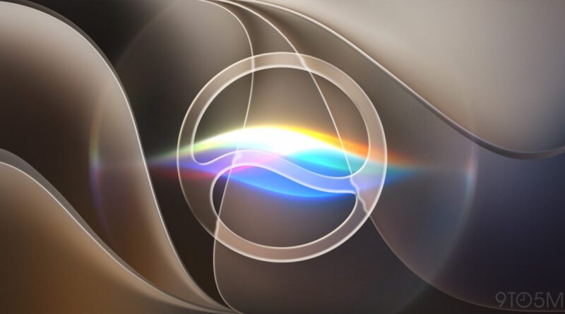 Abstract artwork with translucent rings and a central rainbow light on a dark gradient background.
