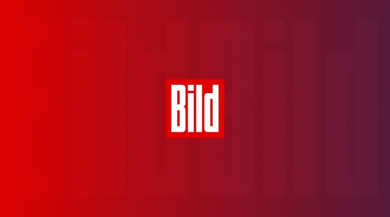 Bild logo: white 'Bild' wordmark inside a red square on a red gradient background (centered)