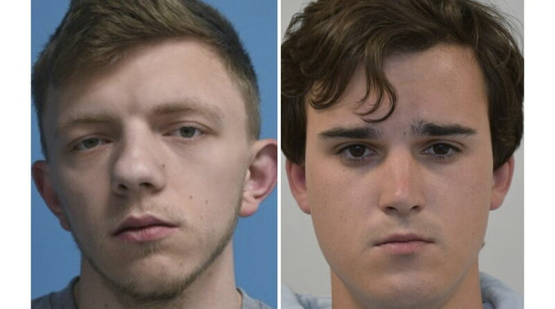 Side-by-side headshots of a young man showing a before-and-after transformation (left: blue background, right: gray background).