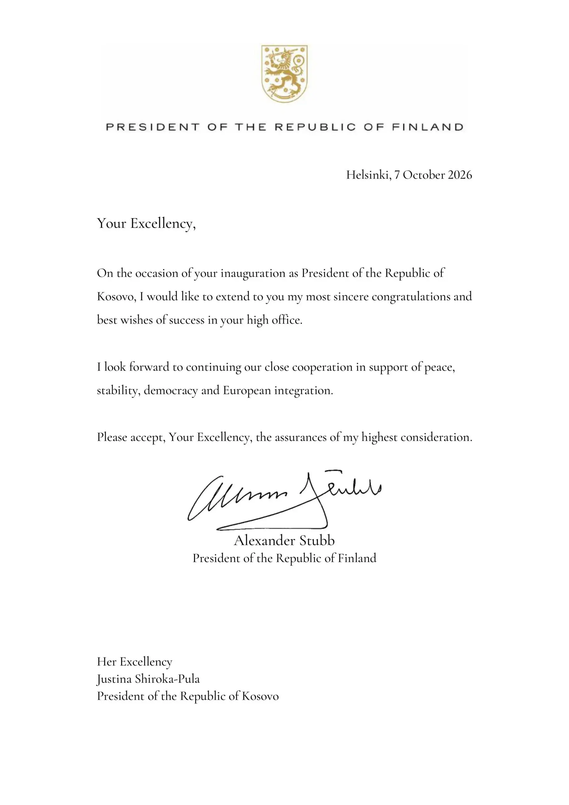 Presidentja Shiroka-Pula merr urime nga presidentët e Finlandës, Sllovenisë, Shqipërisë dhe Maqedonisë së Veriut